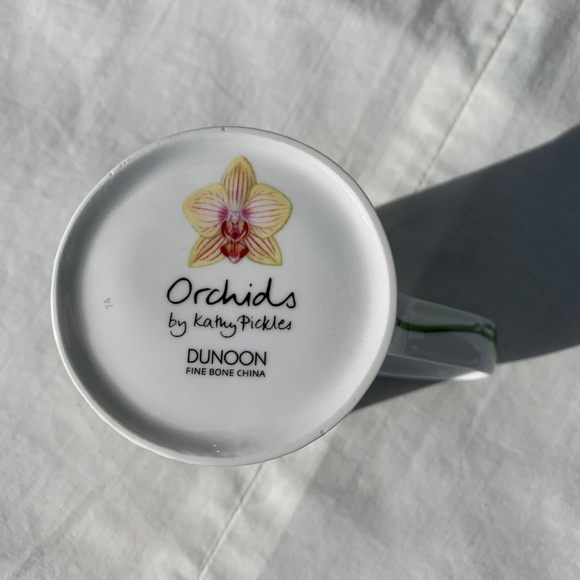 Dunoon by Kathy Pickles Yellow Orchids Flowers Fine Bone China Mug tea cup white - Picture 4 of 5